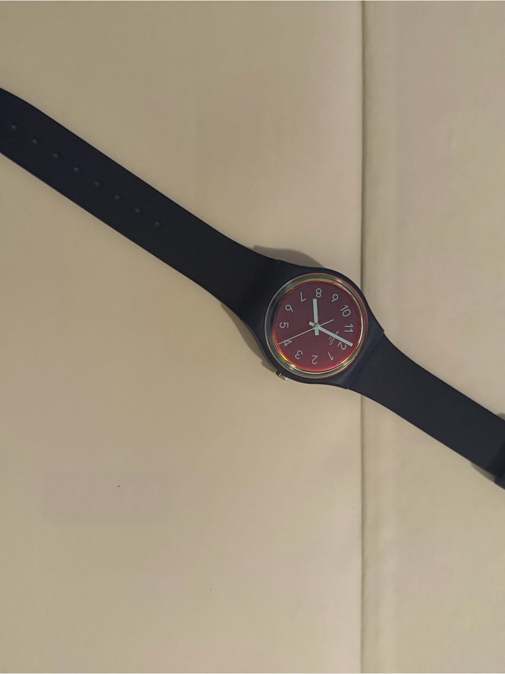 Swatch Black Strap Watch with Red Dial
